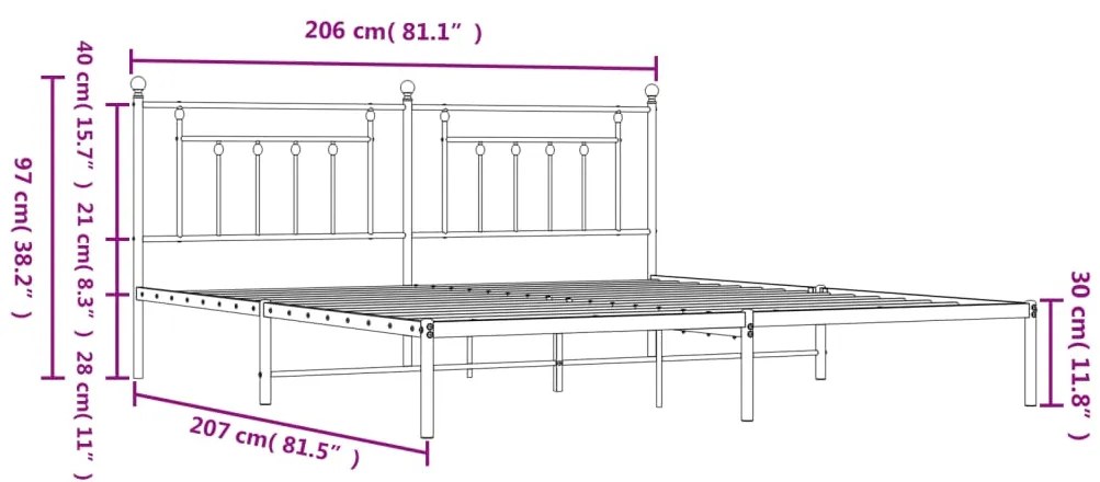 Estrutura de cama com cabeceira 200x200 cm metal preto