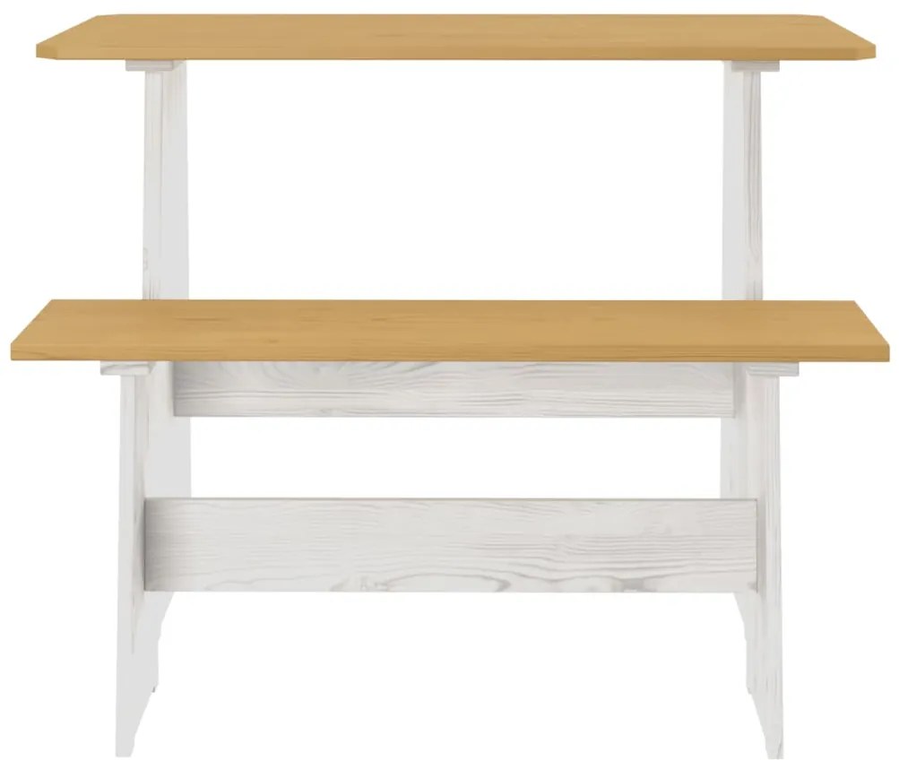 Mesa de jantar com banco REINE pinho maciço castanho mel/branco