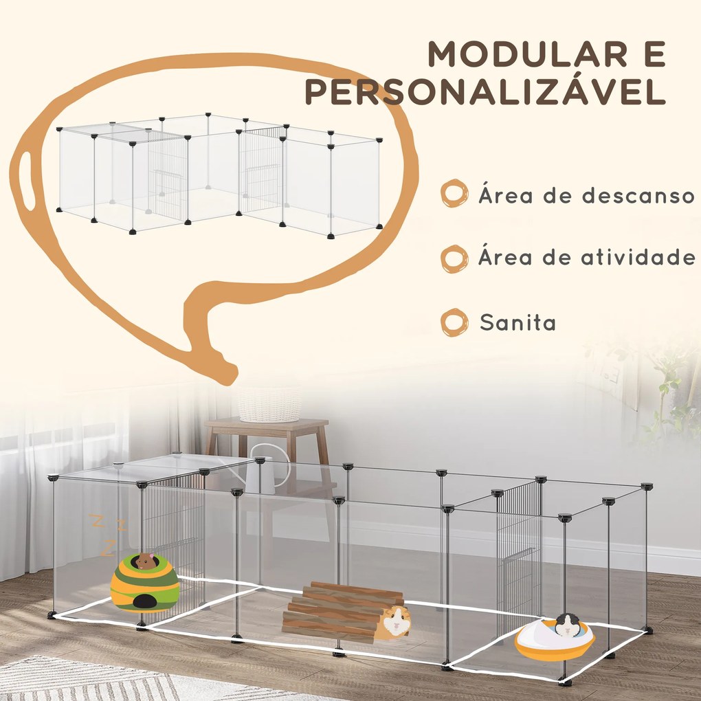 Cerca para Animais de Estimação DIY com 20 Painéis Parque para Pequenos Animais Modular 175x70x45 cm Translúcido