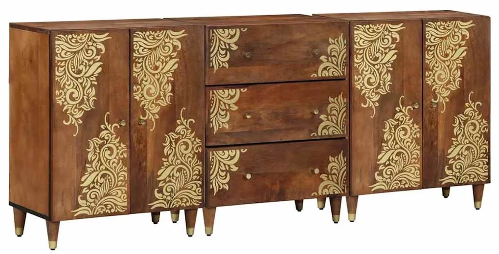 vidaXL Conjunto de Móveis para Banheiro Floral 3 pcs Marrom mel e Ouro