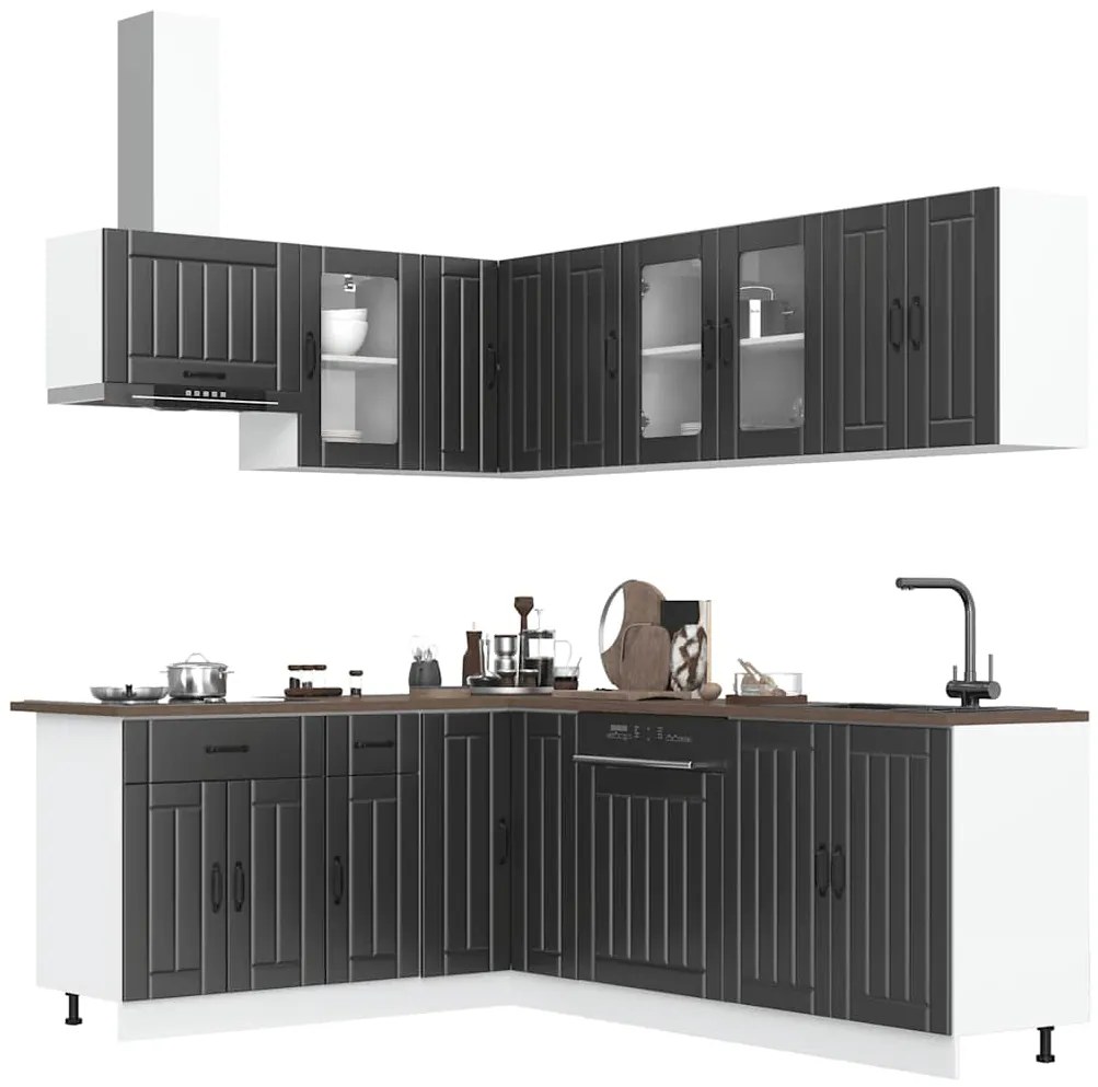 vidaXL 11 peças armário de cozinha conjunto Lucca preto