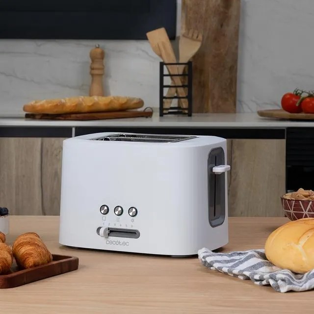 Torradeira de 980 W Toast&Taste 9000 Double White, 2 ranhuras curtas extra largas, função Reaquecer, Descongelar e Cancelar, plástico, grelha superior