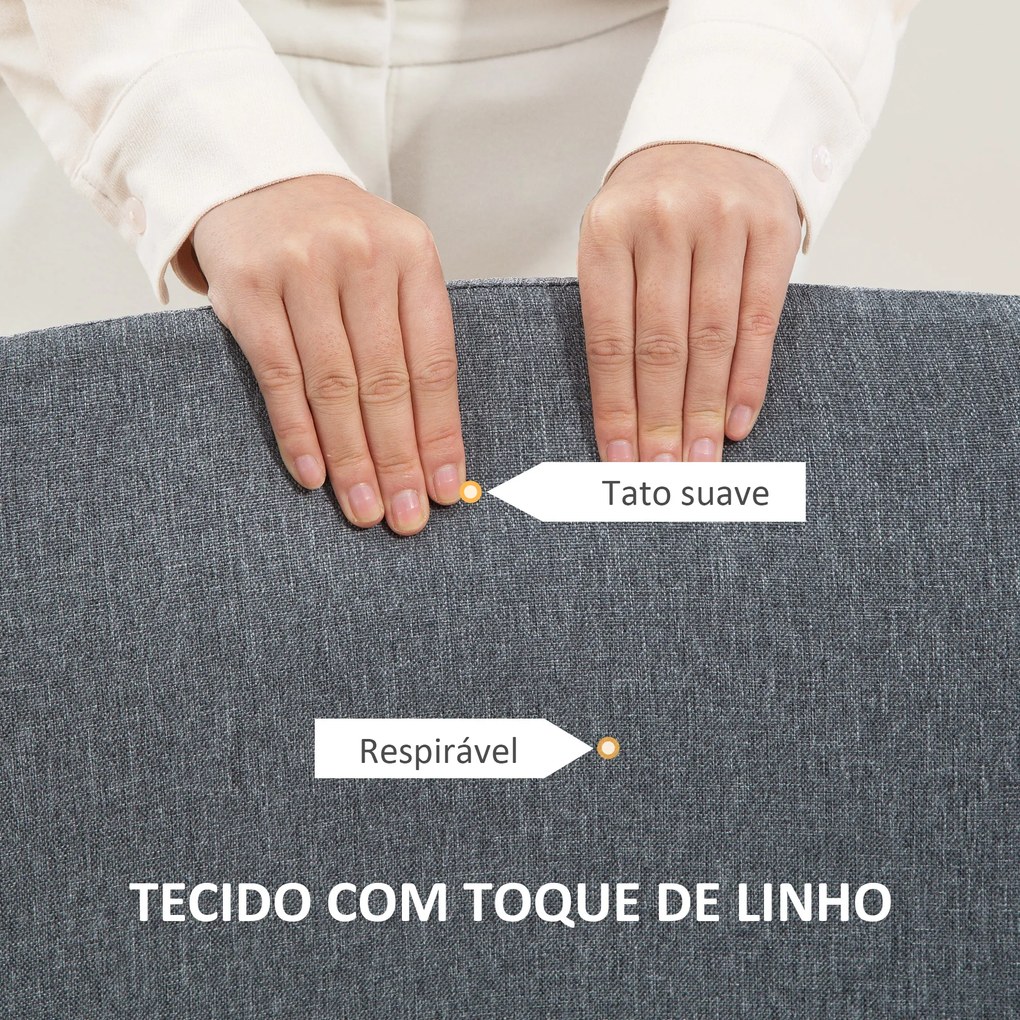 Cadeira de Escritório sem Apoio para os Braços Estofada em Linho Sintético com Altura Ajustável 53x43x85-93 cm Cinza