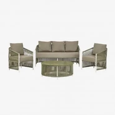 Conjunto De Jardim Com Sofá De 2 Lugares, 2 Poltronas E Mesas De Centro Em Alumínio E Corda Trançada Sophie. Verde Exército Claro - Sklum
