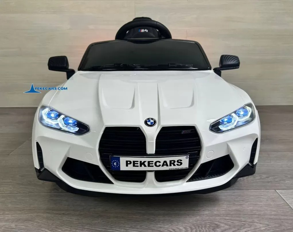 Carro elétrico para crianças BMW M4 12V 2.4G, Rodas de borracha, Assento em couro sintético Branco