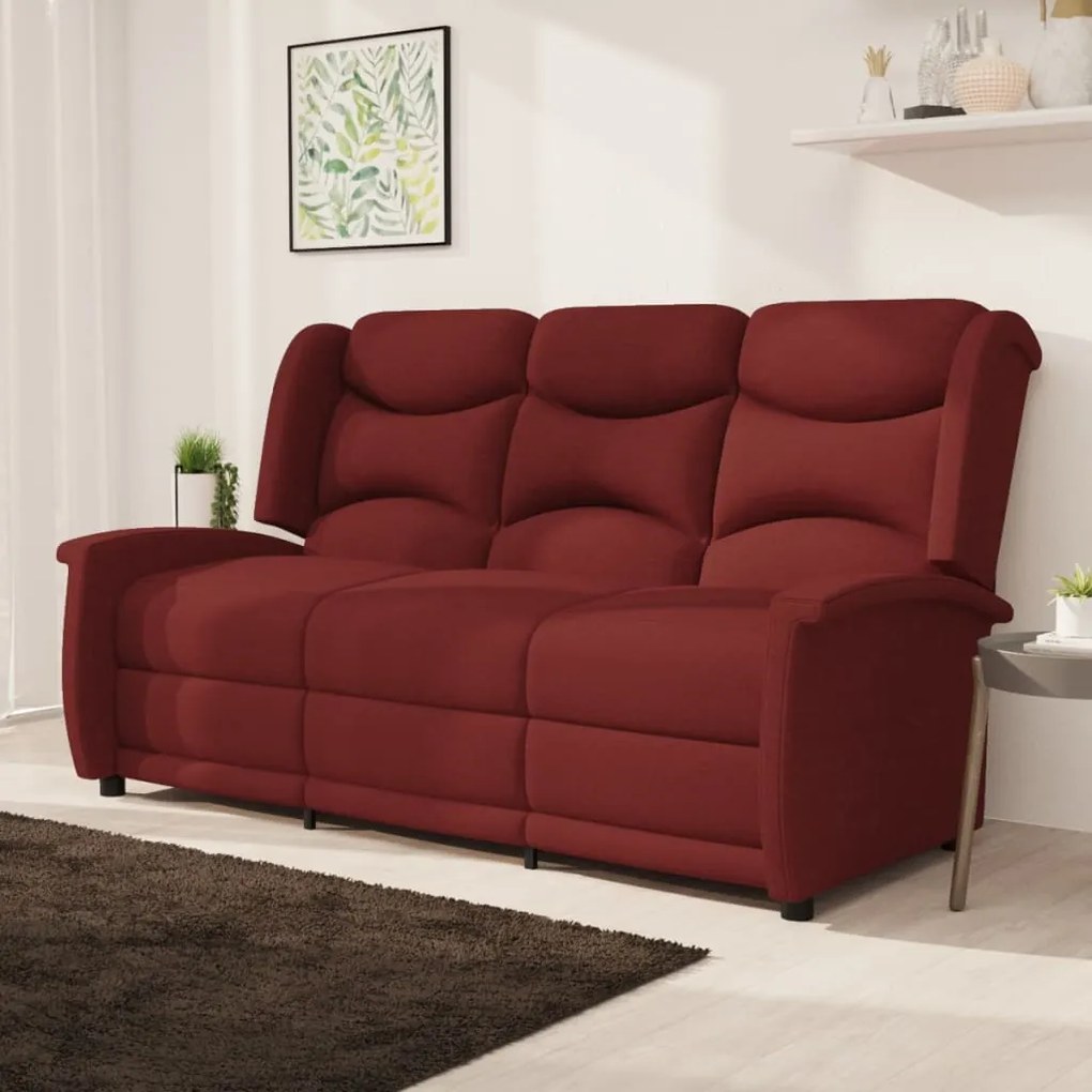 vidaXL Sofá reclinável de 3 lugares tecido vermelho tinto