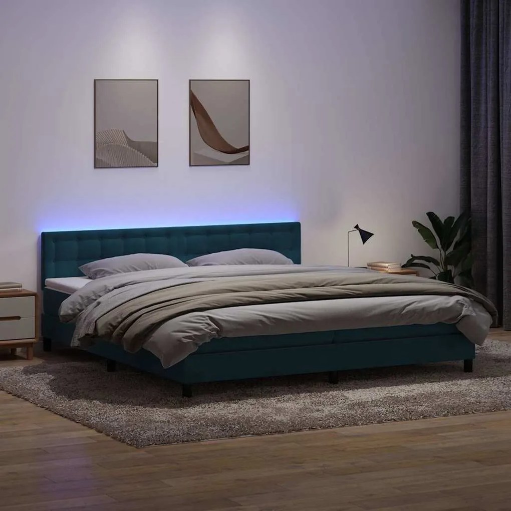 vidaXL Cama box spring c/ colchão e LED 180x210 cm veludo azul-escuro
