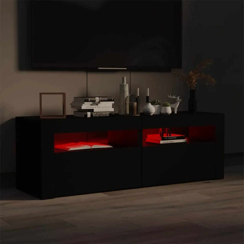Móvel de TV com luzes LED 120x35x40 cm preto