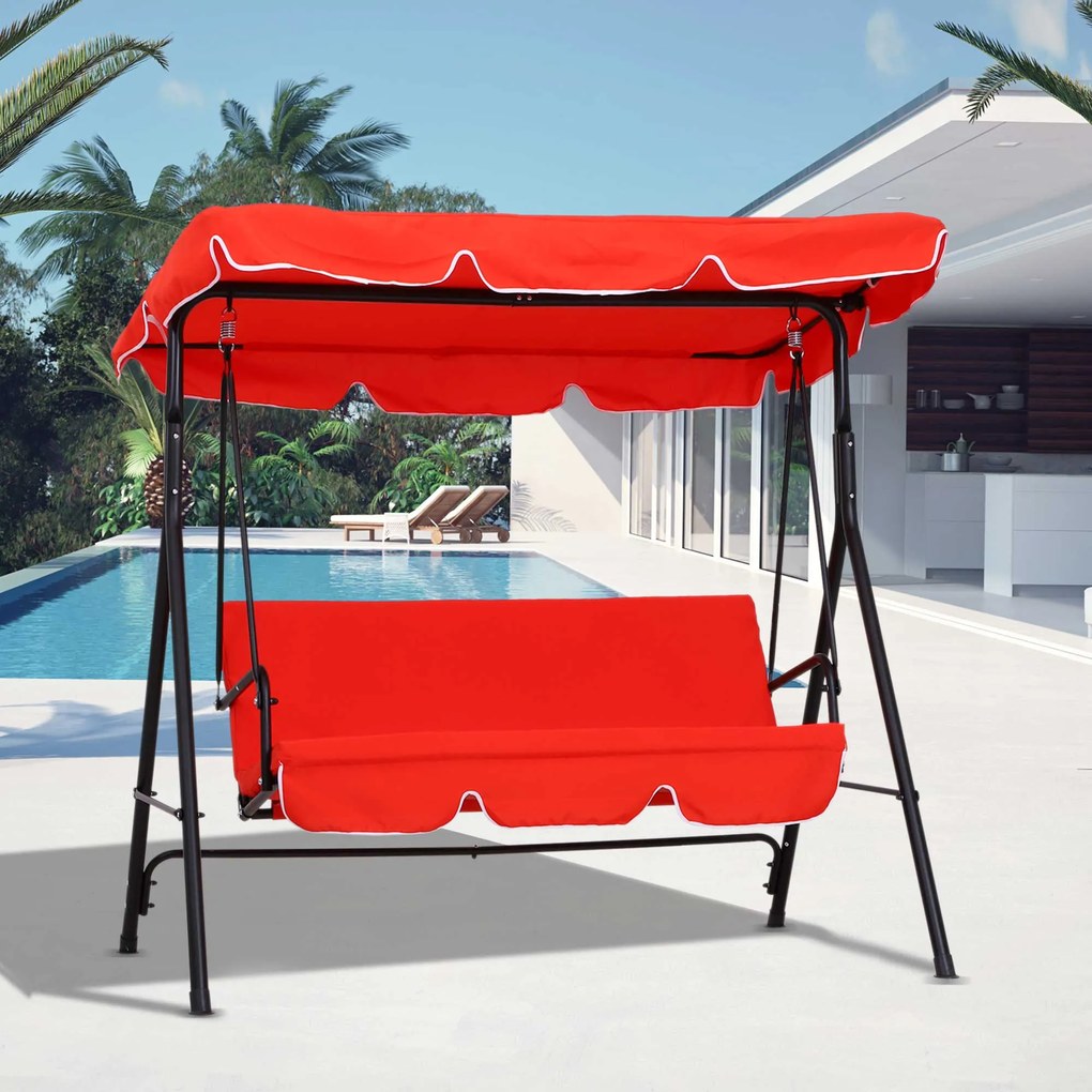 Baloiço de jardim de 3 lugares 1,72 m x 1,1 m x 1,52 m com teto e inclinação ajustável, almofadas no assento e no encosto, , aço preto e poliéster ver