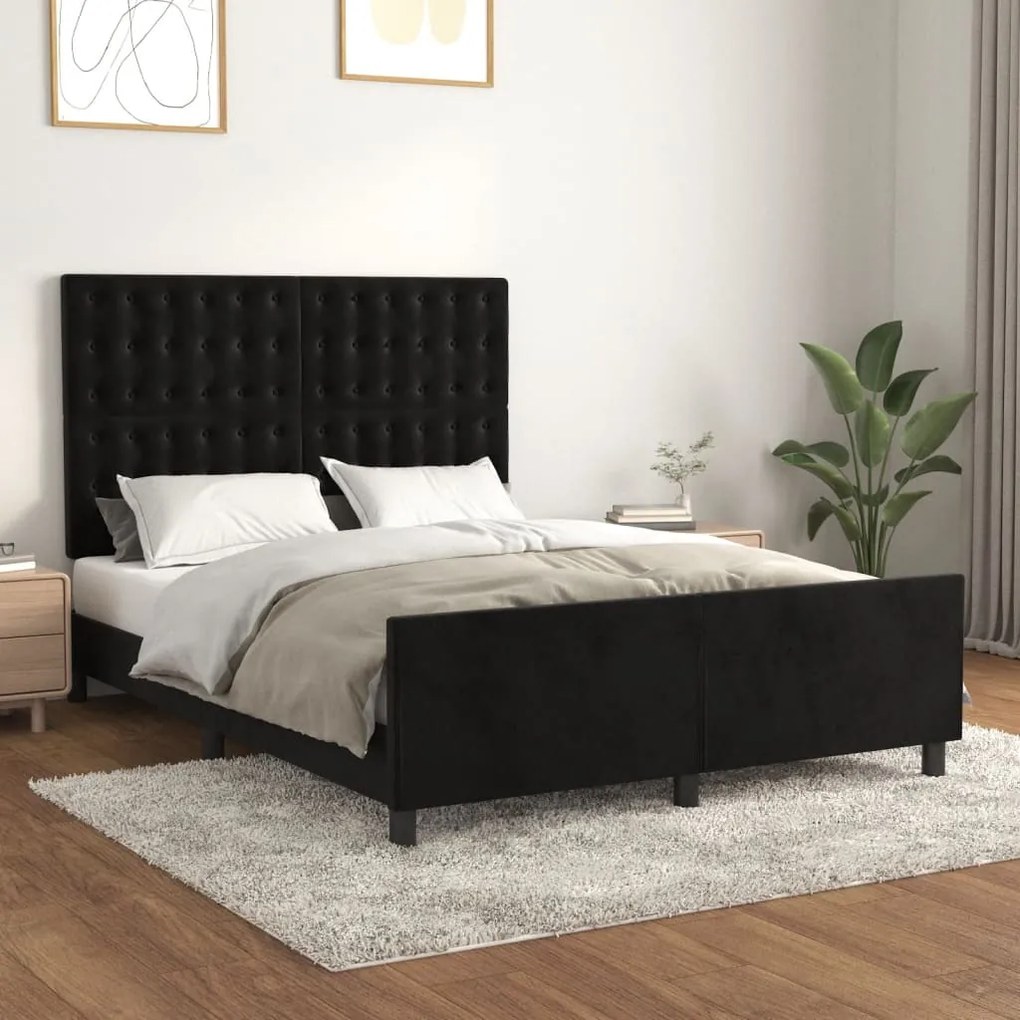 Estrutura de cama sem colchão 140x190 cm veludo preto