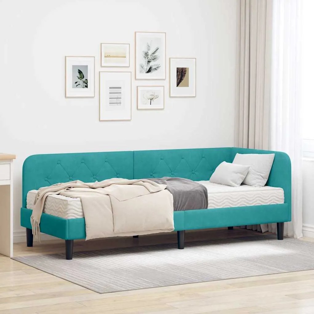 vidaXL Estrutura de Cama de Canto Turquesa 80 x 200 cm Veludo