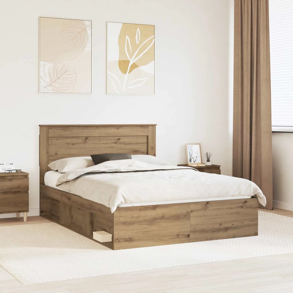 vidaXL Estrutura da Cama com cabeceira Carvalho Artesanal 150 x 200 cm