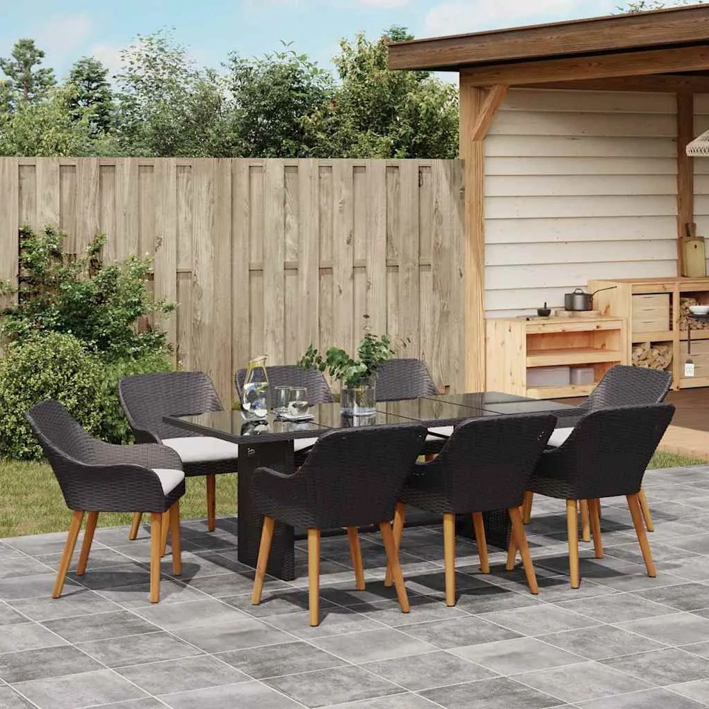 Conjunto de Jantar de Jardim 9 Peças Preto em Rattan Sintético