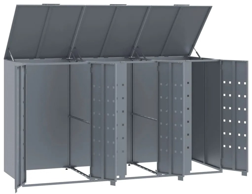 Abrigo para 3 caixotes do lixo 207x79x117 cm aço cinzento
