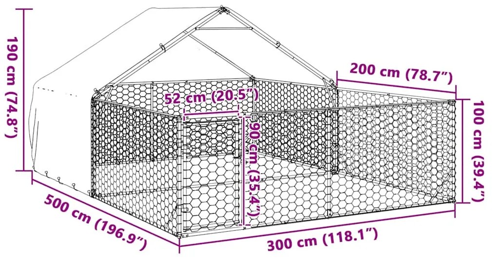 Canil exterior para cães com corredor 5x3x1,9 m aço galvanizado