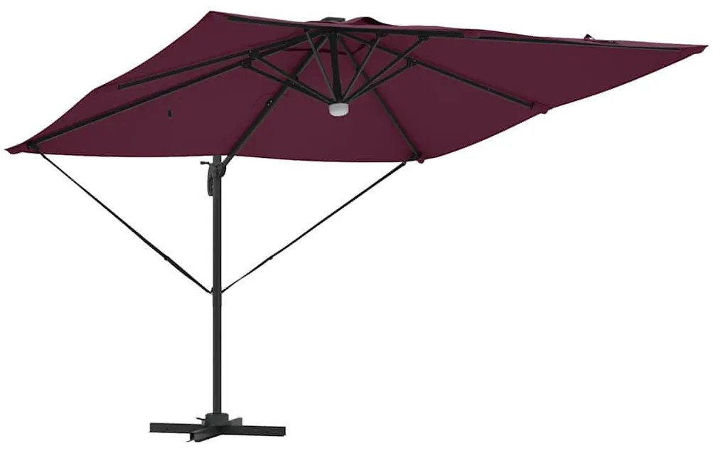 Parasol Cantilever Roma com LEDs Vermelho Bordeaux 286x285x270 cm em A