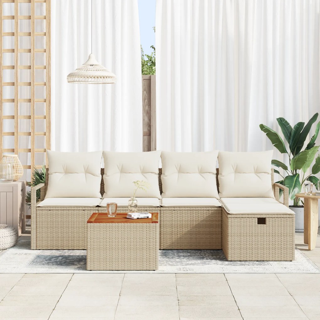 Conjunto de Sofá para Jardim vidaXL de 6 Peças com Almofadas Bege Ratt