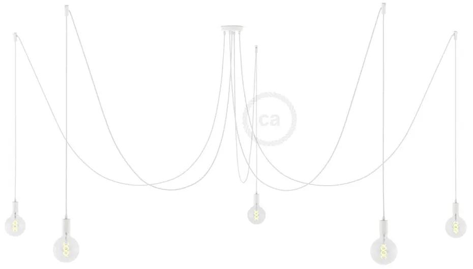 Spider - Candeeiro multi-pendente de 5 luzes Made in Italy completo com cabo de tecido e acabamento em metal - Branco Não