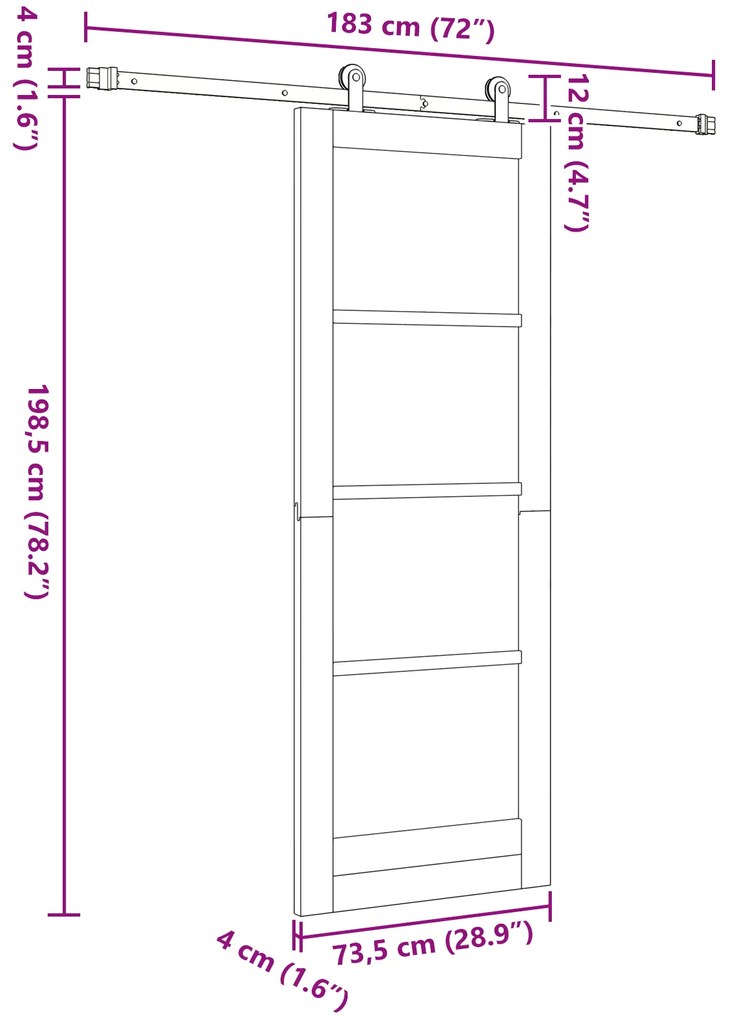 Porta Deslizante vidaXL com Conjunto de Ferragens Branca 73.5x198.5 cm