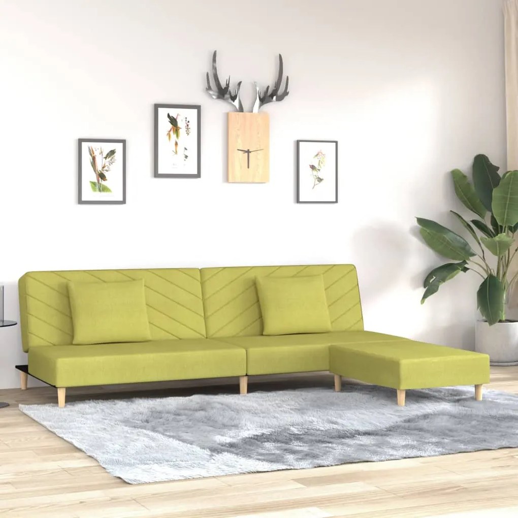 vidaXL Sofá-cama de 2 lugares c/ 2 almofadas/apoio de pés tecido verde