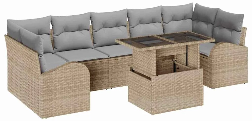 Conjunto de Sofá de Jardim vidaXL 8 Peças com Almofadas Bege Rattan Po