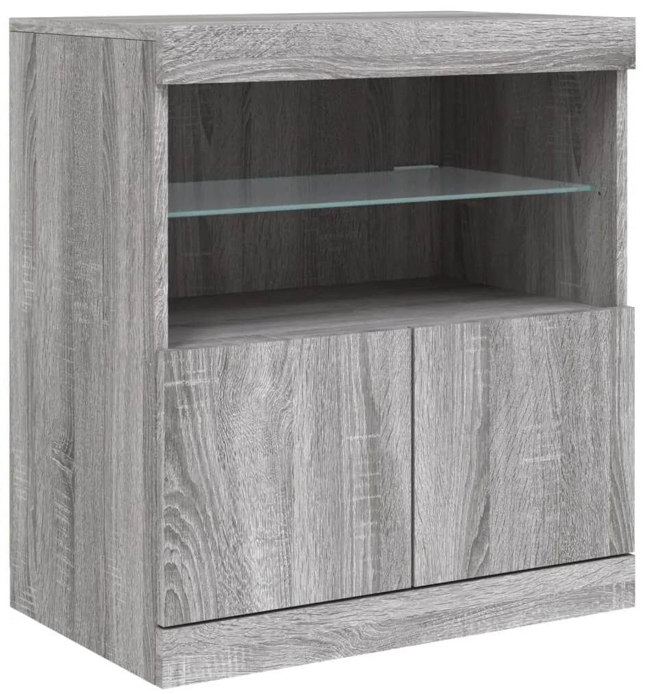 Aparador com luzes LED 142,5x37x67 cm cinzento sonoma