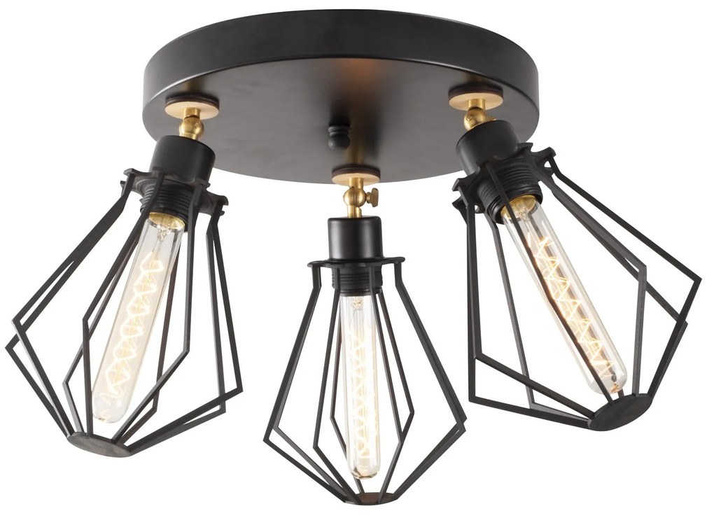 Candeeiro de Teto Oylat – Preto e Dourado – Diâmetro 56 cm