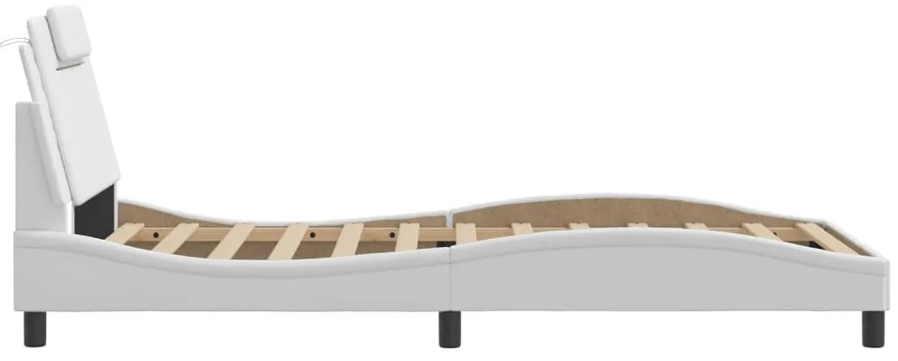 Estrutura cama c/ luzes LED 100x200 cm couro artificial branco