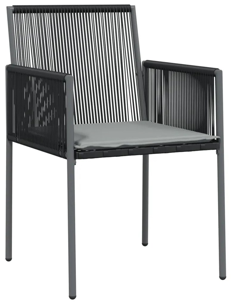 5 pcs conjunto jantar p/ jardim c/ almofadões vime PE/aço preto