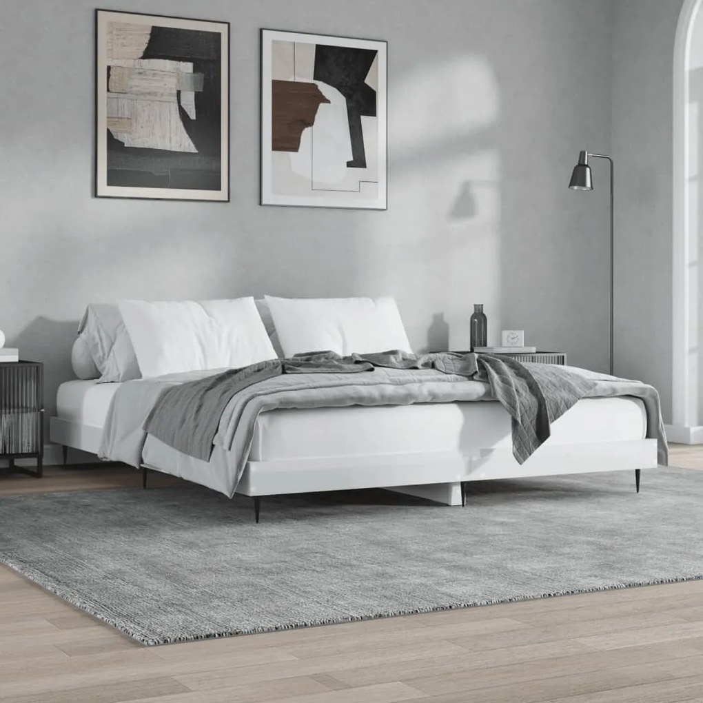 Estrutura de cama 200x200 cm derivados madeira branco brilhante