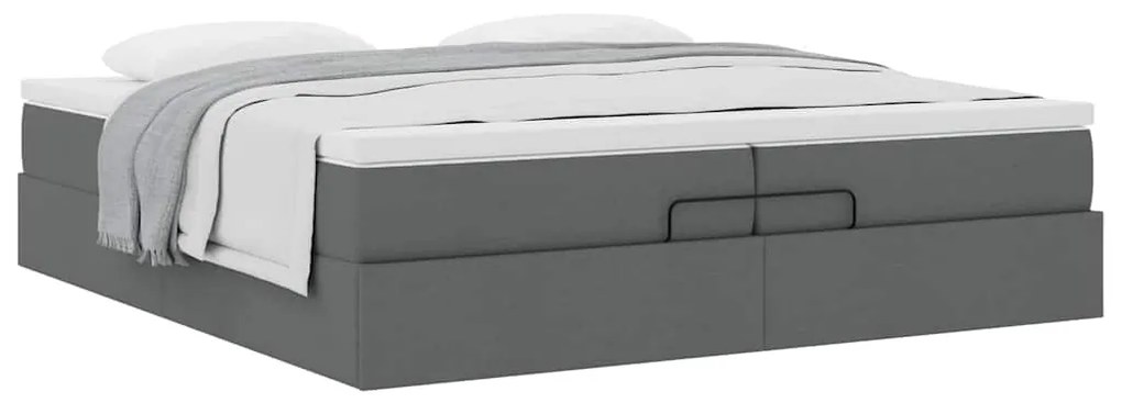 Estrutura de cama otomana com colchões tecido cinzento escuro