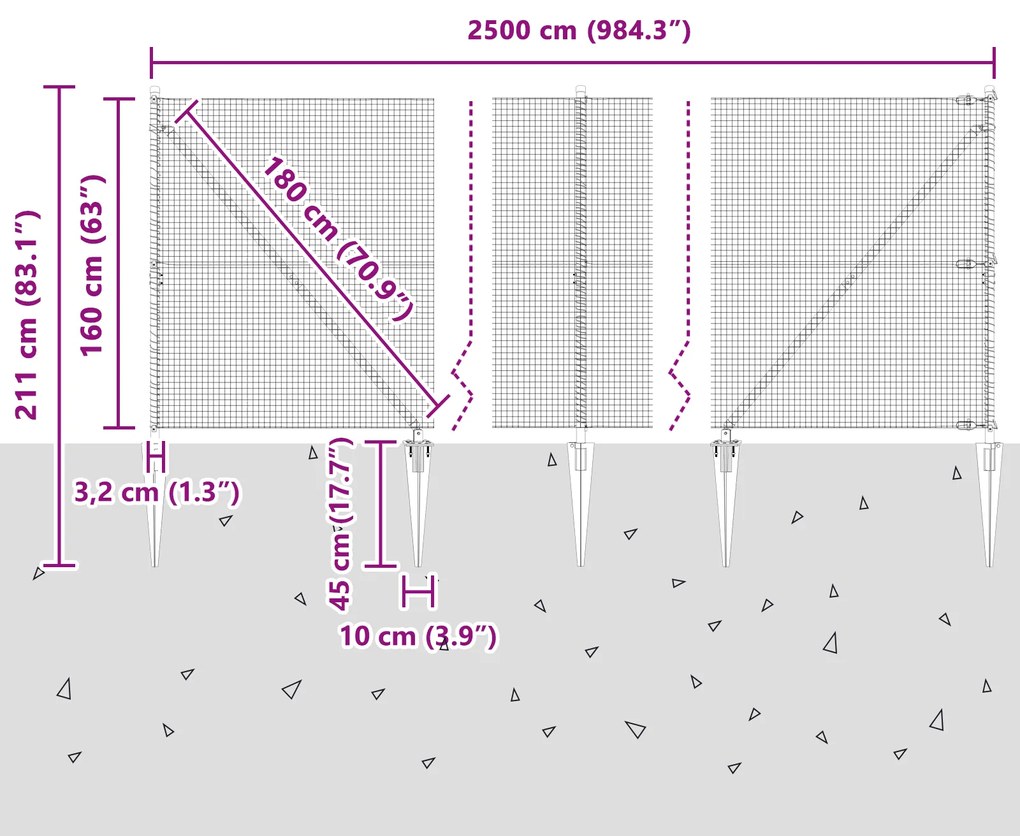 Cerca de Fio Soldado com 13 Postes Spike 1.6x25 m Aço Galvanizado