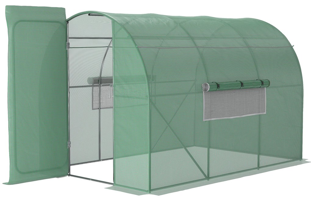 Outsunny Estufa Tipo Túnel 300x200x200 cm com Porta e Janelas Cobertura de PE e Metal Galvanizado para Cultivos Verde | Aosom Portugal