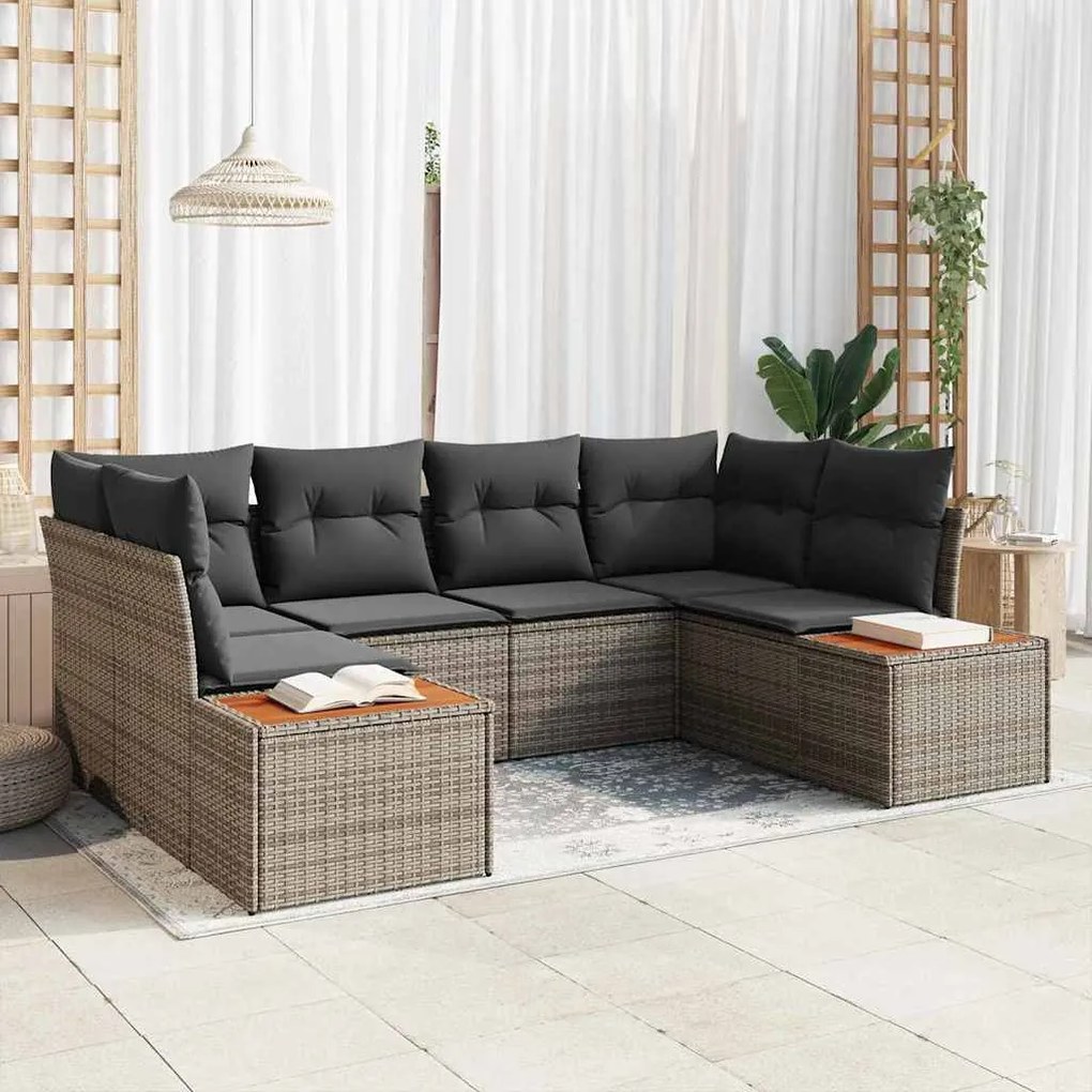 Conjunto de Sofás de Jardim 6 Peças com Almofadas Cinza em Rattan Sint