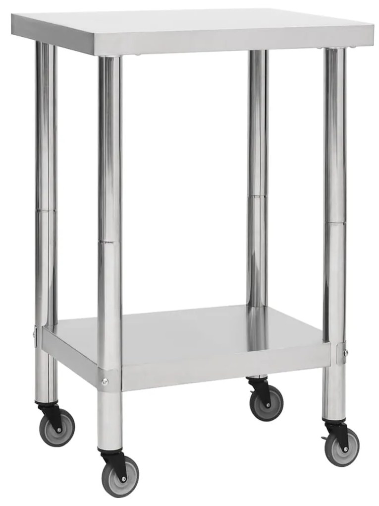vidaXL Mesa de trabalho de cozinha com rodas aço inoxidável 60x60x85