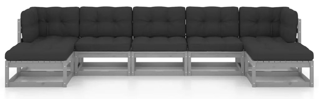 7pcs conjunto lounge de jardim c/ almofadões pinho maciço cinza