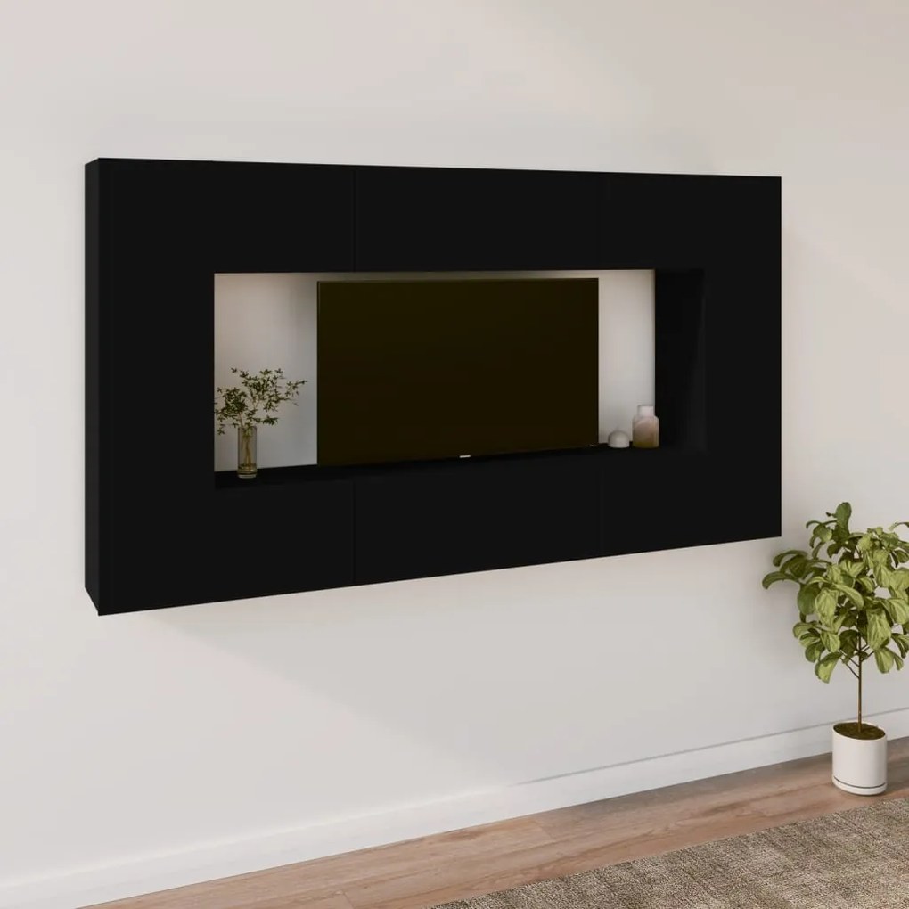 vidaXL Conjunto móveis de TV 8 pcs madeira processada preto