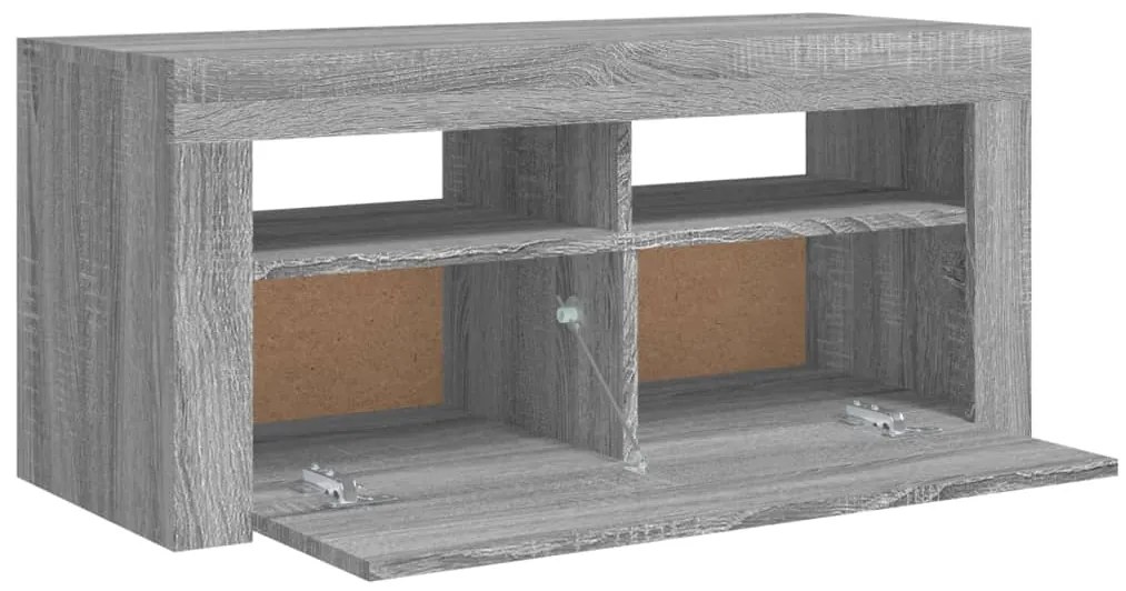Móvel de TV com luzes LED 90x35x40 cm cinzento sonoma