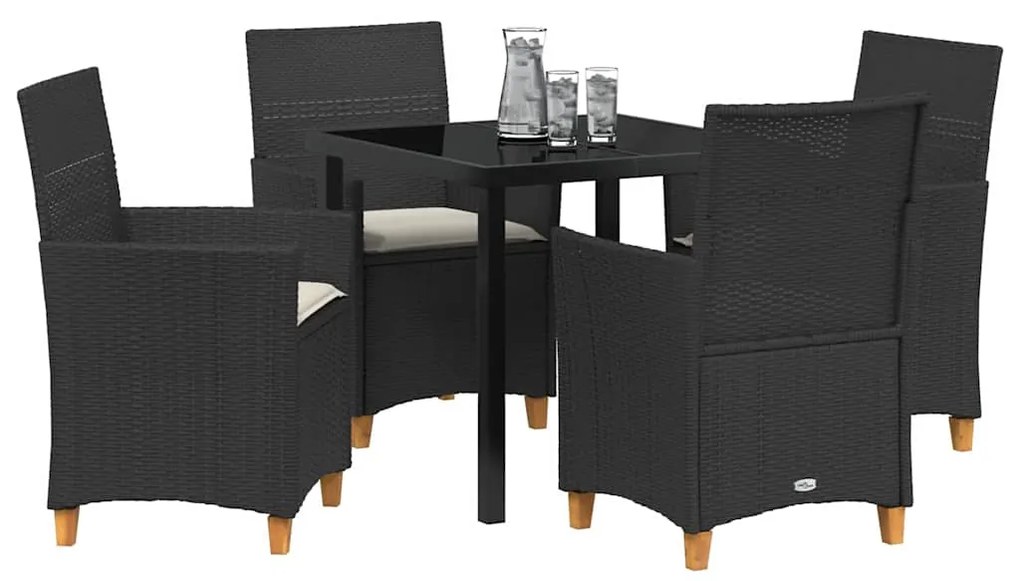 Conjunto de Jantar de Jardim com 5 Peças e Almofadas, Preto, em Rattan