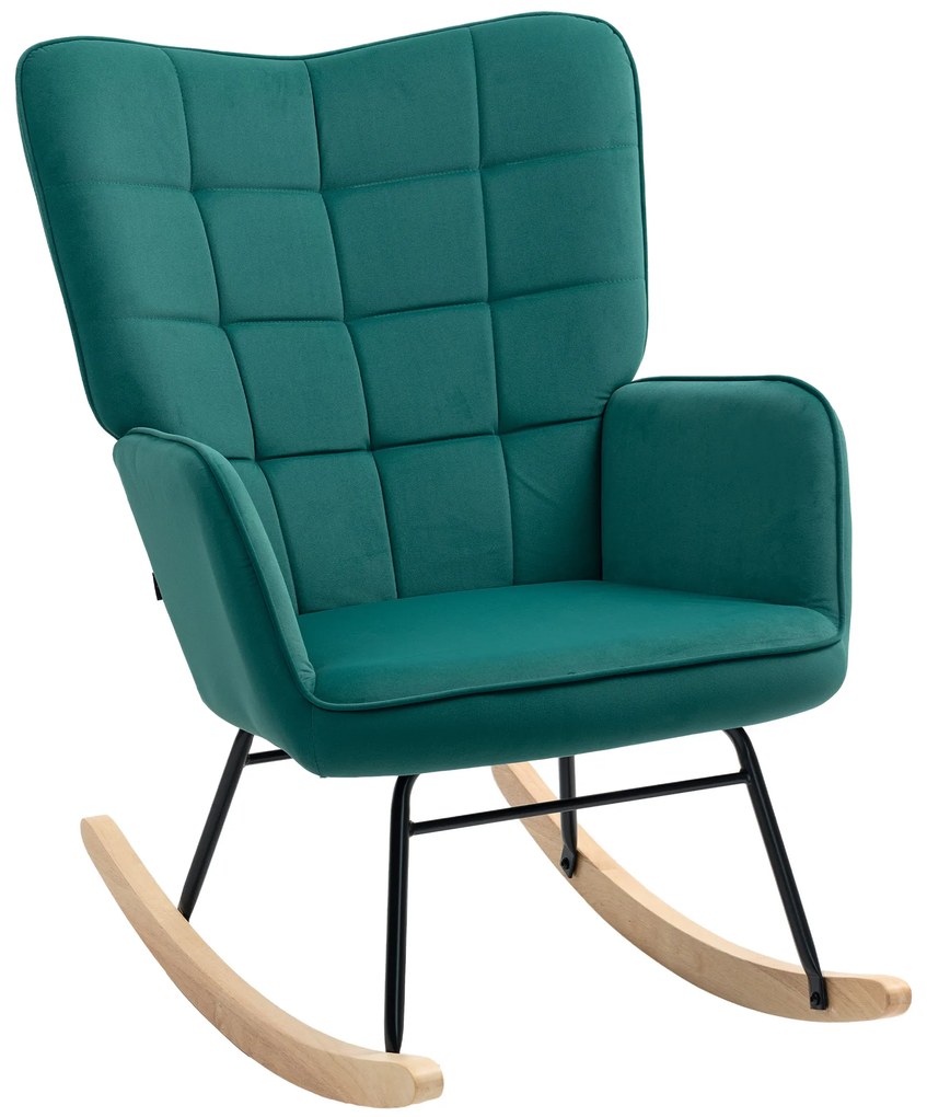 HOMCOM Poltrona Rocking Chair Cadeira de Balanço Revestimento em Veludo Estrutura em Aço 71x98x101 cm Verde | Aosom Portugal