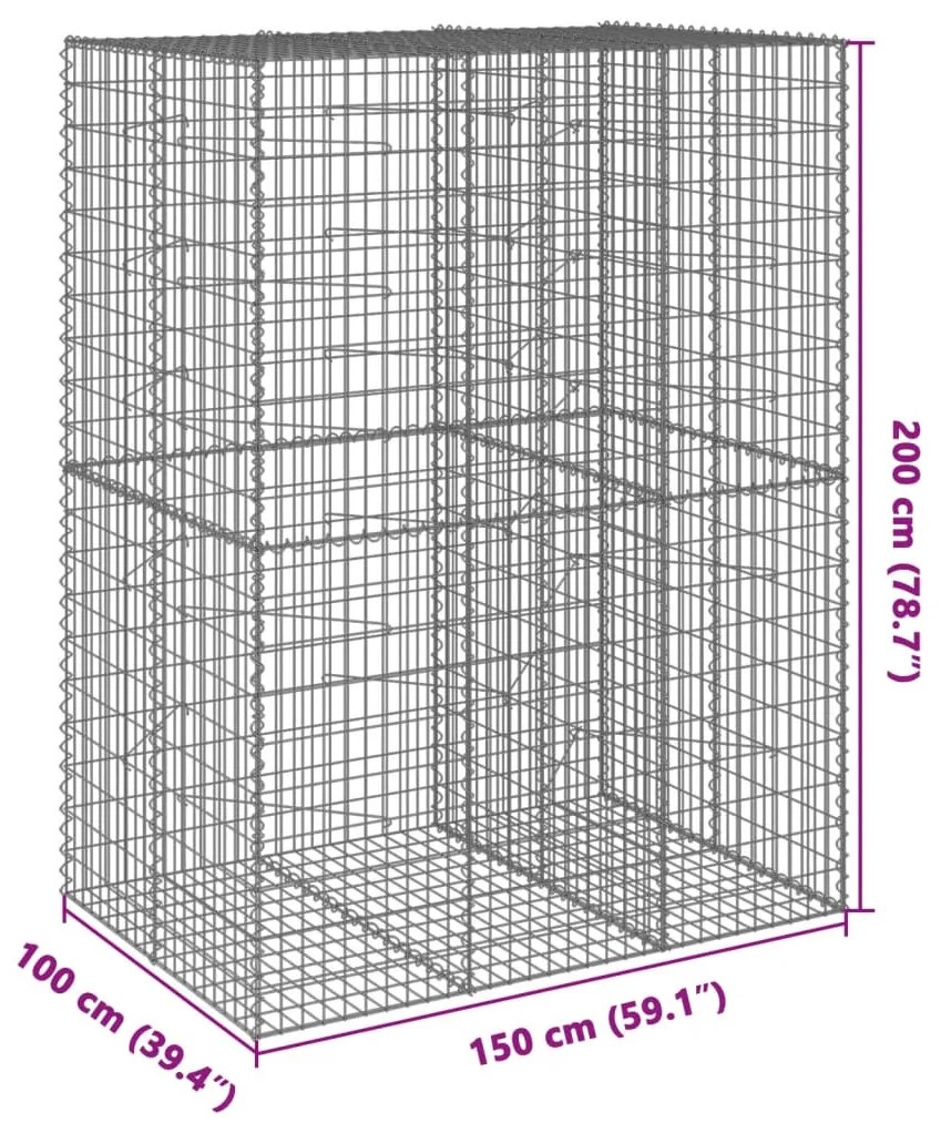 Cesto gabião com cobertura 150x100x200 cm ferro galvanizado