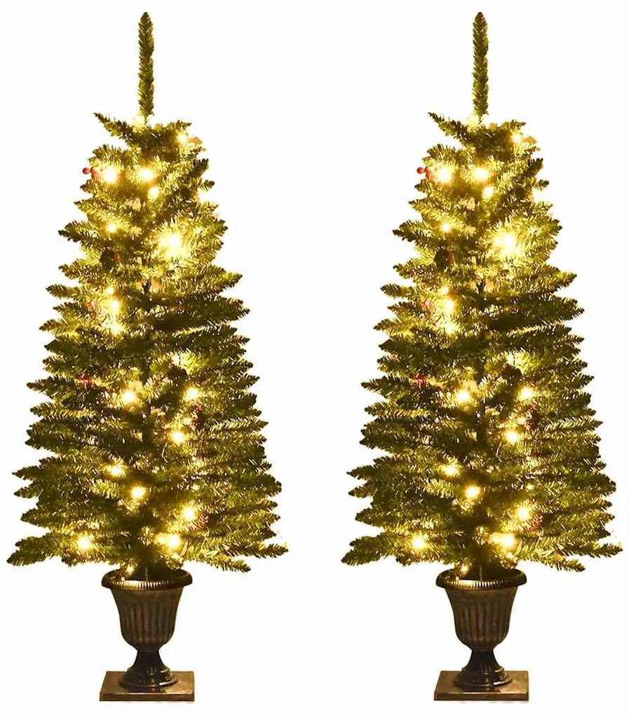 Árvores Natal artificiais 2pcs c/ coroa de Natal/grinalda/LEDs