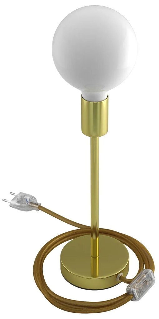 Alzaluce - metal table lamp with fabric cable switch and 2 poles plug - 25 cm / Latão