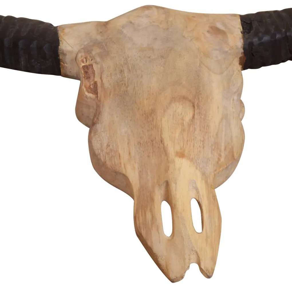 Decoração parede escultura crânio de touro 69x6x60 cm teca