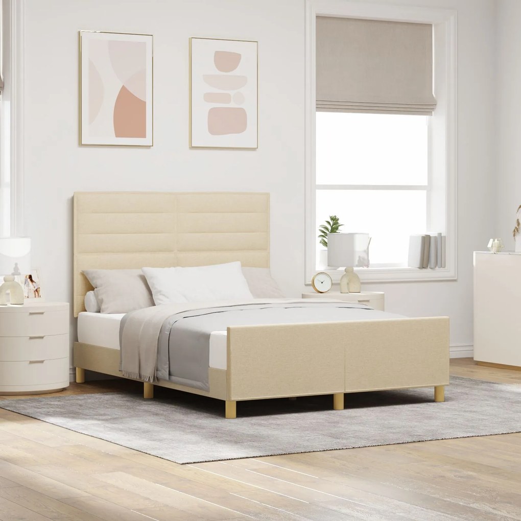 Cama de tecido Creme 160x200 cm vidaXL