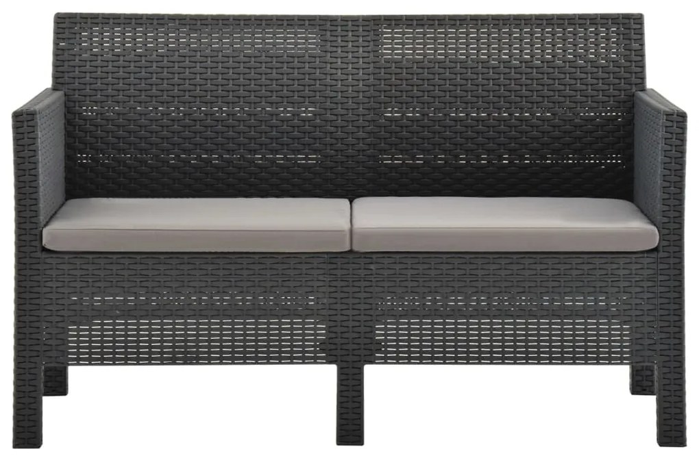 4 pcs conjunto lounge jardim com almofadões vime PP antracite