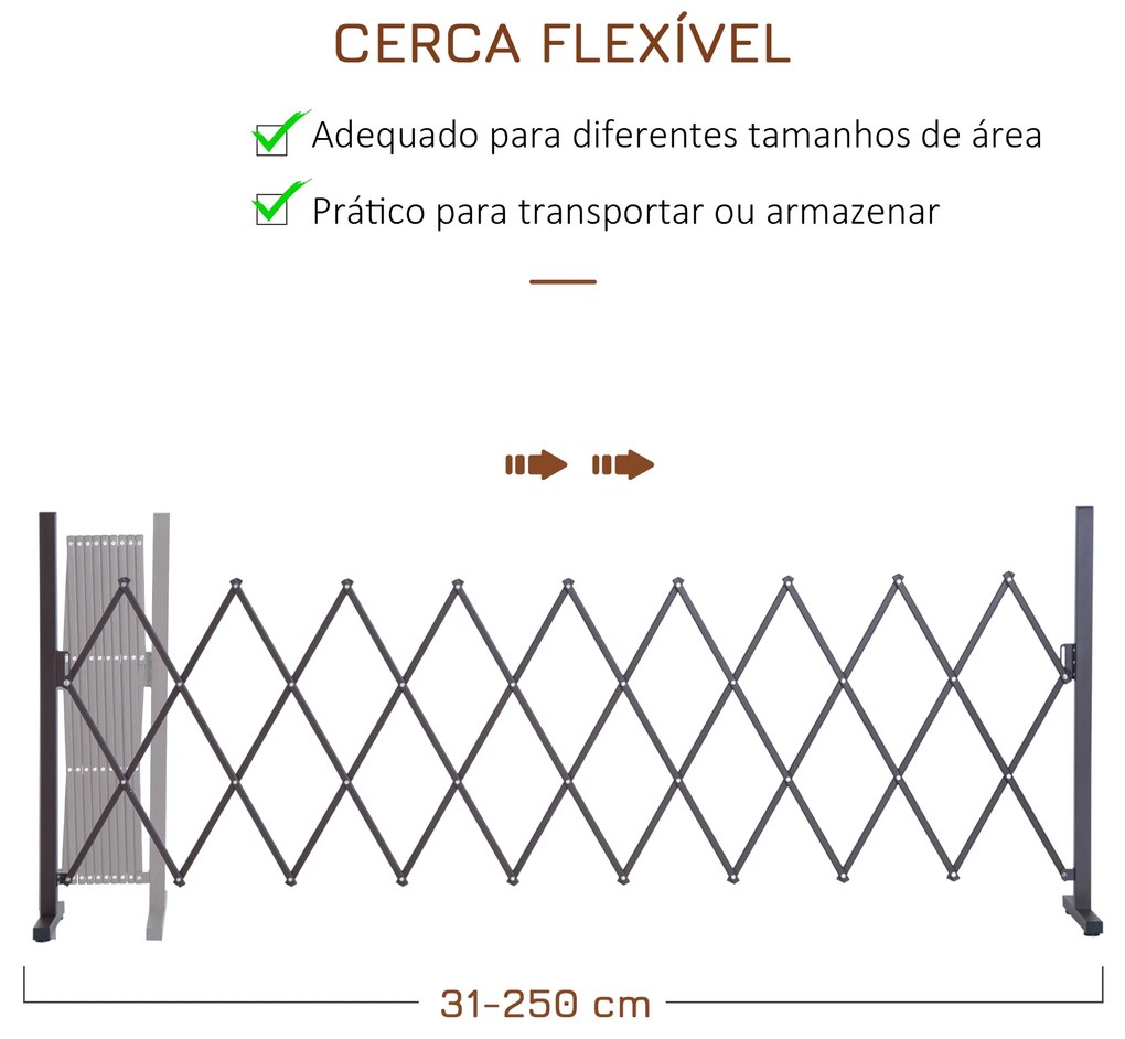Cerca de Jardim em Liga de Alumínio Barreira de Exterior Extensível Cerca de Jardim Metálica 250x31x103,5 cm Castanha