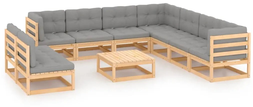 vidaXL 10 pcs conjunto lounge de jardim c/ almofadões pinho maciço