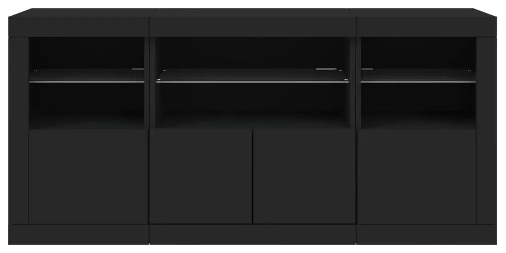 Aparador com luzes LED 142,5x37x67 cm preto