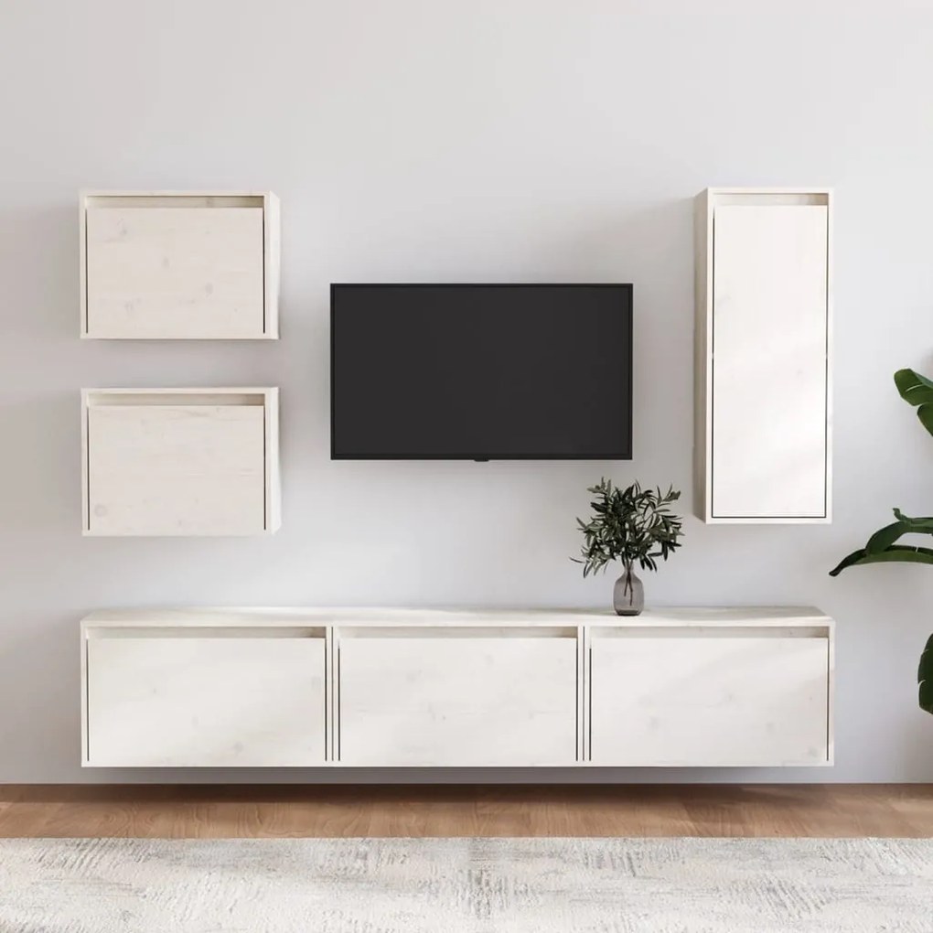 vidaXL Móveis de TV 6 pcs madeira de pinho maciça branco
